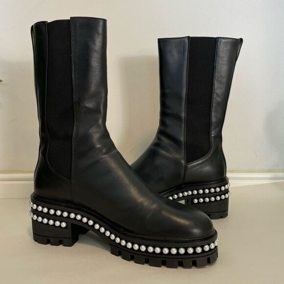 Stuart Weitzman Soho Pearl Chelsea Leather Boots Size 10 Black NWOT‎ - Picture 3 of 12